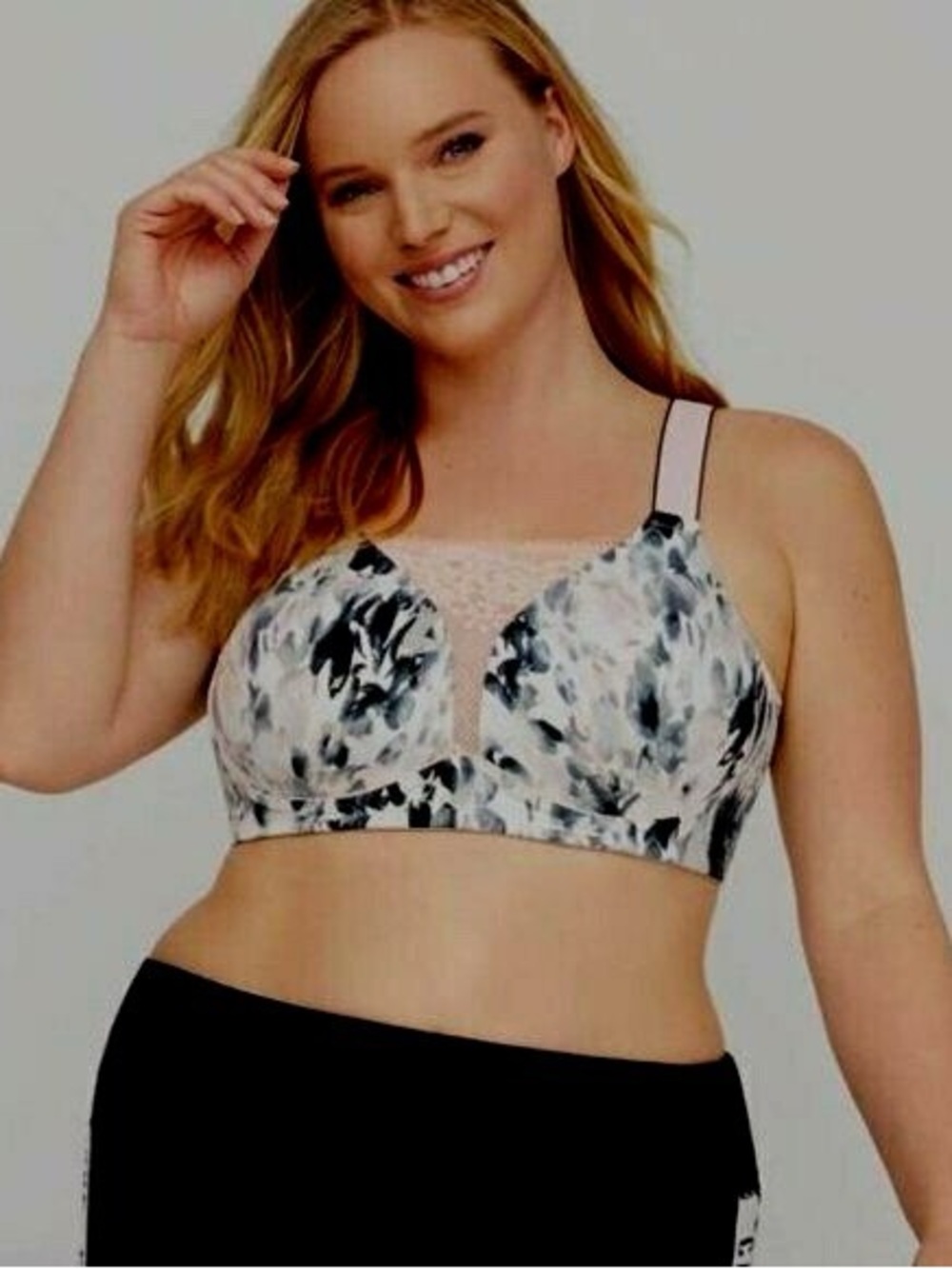 Cacique Blush and Black Watercolor Lace-Front Support Bra